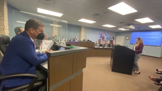 Pflugerville Finance Director Melissa Moore addressed City Council on Aug. 24. (Brian Rash/Community Impact Newspaper)