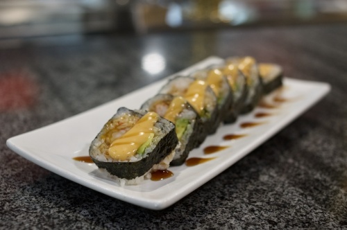 The Shrimp Tempura Roll ($9.95) is among an extensive list of rolls that can be ordered individually, and is one of the most popular items at Sakura. (Warren Brown/Community Impact Newspaper)