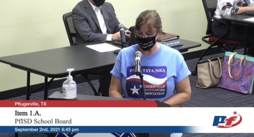 A Pflugerville ISD employee requests paid leave for staff who contract COVID-19 (Screenshot courtesy PfISD)