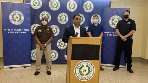 At a 9:30 a.m. press conference Sept. 14, Fort Bend County Judge KP George said the effects of Hurricane Nicholas on the county were relatively minimum. (Screenshot courtesy Fort Bend County)