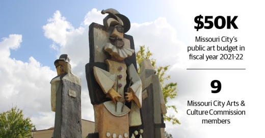 Located outside the Missouri City Community Center, "3 Musicians" is a sculpture by David Adickes, whose work includes the Sam Houston statue on I-45 near Huntsville. (Claire Shoop/Community Impact Newspaper)