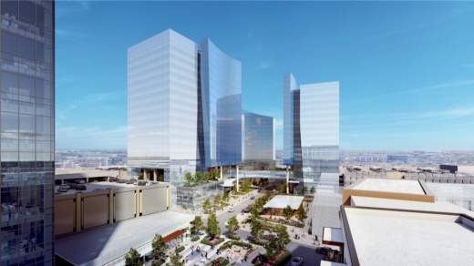 The buildings, called Five Cityline, Six Cityline and Seven Cityline, will include 18, 13 and 15 stories, respectively. (Rendering courtesy Corgan and Associates)