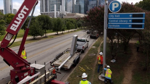The new signs are visible at the intersections of San Antonio Street and Sandra Muraida Way. (Courtesy Austin Transportation Department)