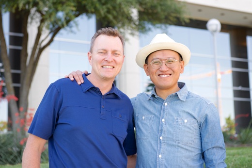 Brad Herrmann (left) founded software company Text-Em-All with business partner Hai Nguyen (right) in 2005. The Frisco-based business has since grown to employ more than 40 people.