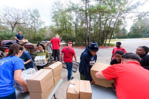 Montgomery County Food Bank volunteers take donations. (Courtesy Montgomery County Food Bank)