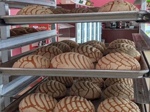 Conchas ($0.60), which translates to seashell from Spanish, are made from a combination of bread and cookie dough with a shell-shaped texture. (Jishnu Nair/Community Impact Newspaper)