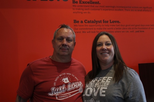 Co-owners John and Tamara Hamilton opened Just Love Coffee Cafe in November 2020. (Chandler France/Community Impact Newspaper)
