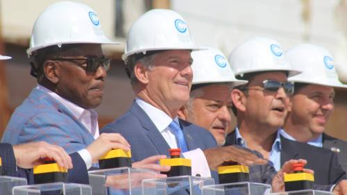 Plano Mayor John Muns and former Mayor Harry LaRosiliere attended the Sept. 24 groundbreaking event. (Erick Pirayesh/Community Impact Newspaper)