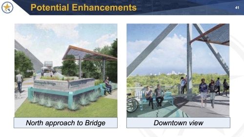 Proposed enhancements to the bridge include an updated entrance on the north side. The bridge is a historical landmark that was built in 1938 and closed to vehicular traffic in 2018. (Courtesy Central Texas Regional Mobility Authority)