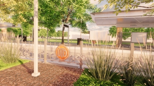 The UT Dallas station will include connections to The University of Texas at Dallas campus, apartments, restaurants, future developments, the Veloweb Hike & Bike Trail and DART buses, according to DART. (Rendering courtesy Dallas Area Rapid Transit)