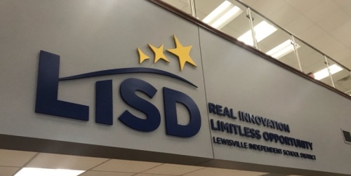Lewisville ISD sign.