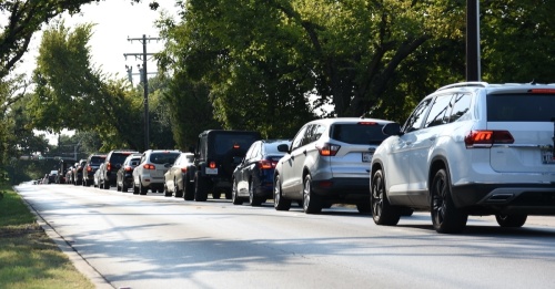 Traffic on Continental Boulevard in Southlake backs up at the Davis Boulevard intersection. A project to improve the intersection has been recommended for funding as part of the transportation bond on the ballot in Tarrant County Nov. 2. (Steven Ryzewski/Community Impact Newspaper)