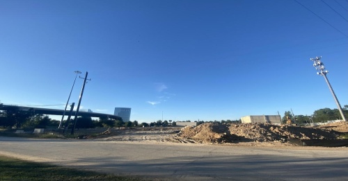 The building on the corner of Lane Lane and I-45 is expected to be about 80,000 square feet, according to city documents. (Ally Bolender/Community Impact Newspaper)