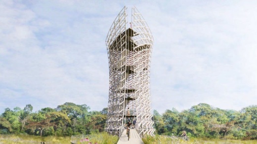 A park directly south of the upcoming PGA Frisco headquarters could soon feature several new fixtures for cyclists, among them being a roughly 40-foot-tall gravity riding tower. (Courtesy city of Frisco)