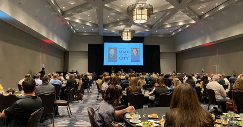 Round Rock Mayor Craig Morgan gave his annual State of the City address at the Kalahari Convention Center on Oct. 19. (Brooke Sjoberg/Community Impact Newspaper)