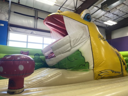 The giant frog inflatable is one of the many bounce structures. (Darcy Sprague/ Community Impact Newspaper)