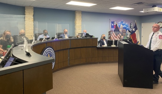 Rusty Wood, director of operations for Acadian Ambulance Services, LLC, addressed Pflugerville City Council Oct. 26. (Brian Rash/Community Impact Newspaper)