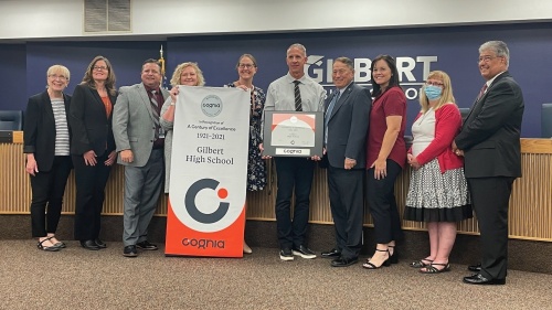 Representatives from accreditation group Cognia, Gilbert High School and the Gilbert Public Schools administration and governing board 