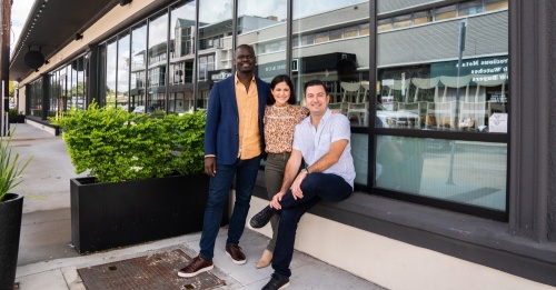 Cherif Mbodji, Victoria Pappas Bludorn and Aaron Bludorn has leased the former Politan Row food hall for a yet-to-be-named concept that will open next year. (Courtesy Michael Anthony)