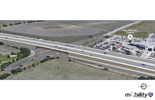 A rendering shows the highway lanes going over Posey Road. Work on the $31.7 million project is expected to be largely complete by early November. (Courtesy Texas Department of Transportation)