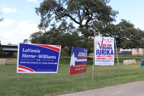 LaVonia Horne-Williams, Emily Jones and Virginia Jurika are running for Buda City Council at-large Position 3 while Paul Daugereau runs unopposed for District A. (Zara Flores/Community Impact Newspaper)