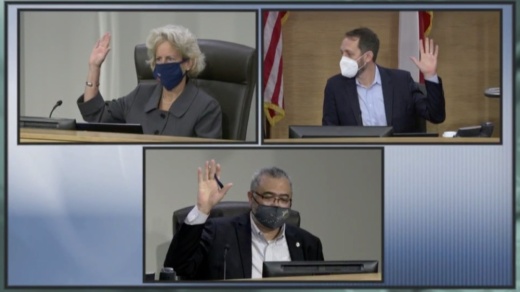 Screen shot of commissioners voting at a meeting