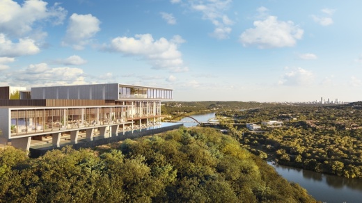 The residential community will have an infinity pool and shared amenity space at Four Seasons Private Residencies Lake Austin. (Courtesy DBOX for Austin Capital Partners)