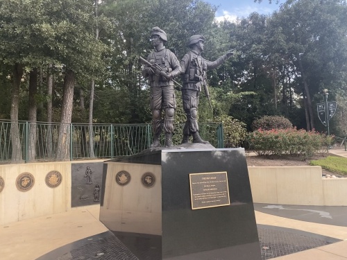 VFW Post 12024 does not have a standalone building, but area veterans are honored with a statue in Town Green Park. (Ally Bolender/Community Impact Newspaper)