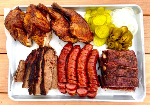 pustka family barbeque plate prime brisket ribs handmade sausage chicken in round rock texas