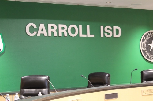 district name on wall at board meeting room