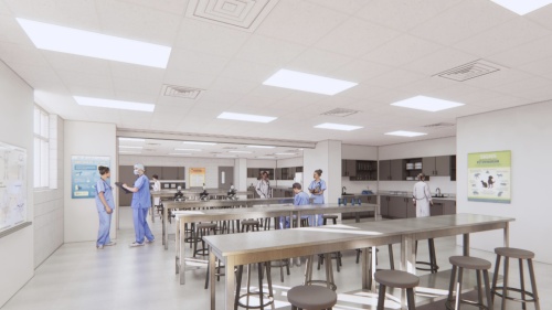 Proposed veterinary medicine view: The design includes a new veterinary lab with a folding partition to separate the space into two labs if needed. (renderings courtesy Katy ISD)