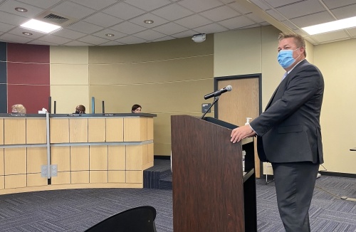 Brandon Cardwell, the district's executive director of facilities and construction, addressed the school board during the Pflugerville ISD's Nov. 18 board meeting
