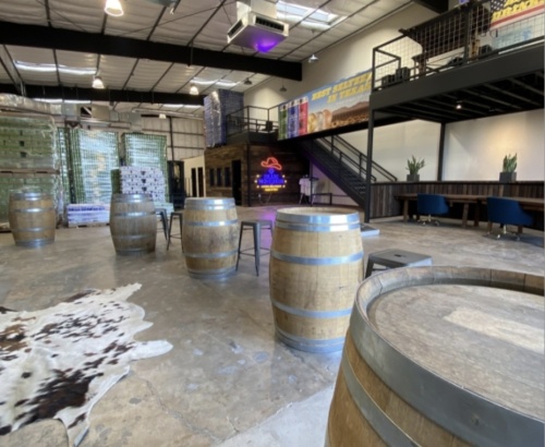 Blue Norther Hard Seltzer's new tasting room has Texan design touches, including a cowhide rug. (Courtesy Austin T. Pittman)