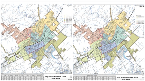 Both proposed maps would reallocate portions of District 2 into District 6 to better balance the population. (Courtesy City of New Braunfels)