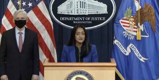 US Attorney General Merrick Garland and US Associate Attorney General Vanita Gupta announced the lawsuit against Texas on Dec. 6. (Screenshot courtesy of Department of Justice)
