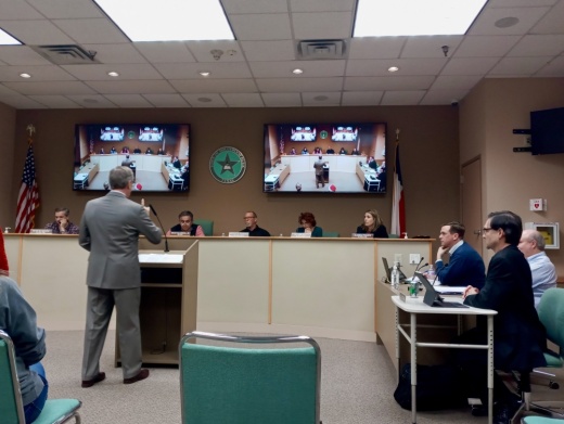 Attorney Steve Treu addresses Hollywood Park City Council on Dec. 7. (Edmond Ortiz/Community Impact Newspaper)