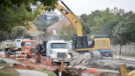 Part of the Legacy Drive project has included replacing 40-year-old water lines and other aged components buried deeply beneath the concrete. (Matt Payne/Community Impact Newspaper)