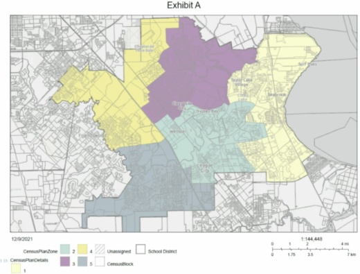 The approved redistricting plan closely mirrors high school boundaries. (Courtesy Clear Creek ISD)