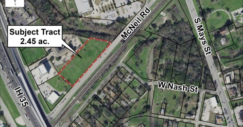 A 2.45-acre tract of land could soon be rezoned by Round Rock City Council following a recommendation from the city's planning and zoning commission. (Courtesy city of Round Rock)
