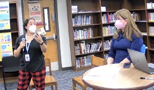 Mendez Middle School teacher Liliana Barrientos speaks to Superintendent Stephanie Elizalde during a Dec. 15 community meeting. (Screenshot courtesy Austin ISD)
