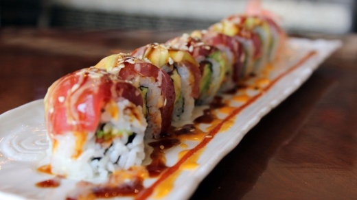 Owner Joe Chow said the maki roll ($14) is popular because it is made with tuna and salmon, and is packed with protein. (Karen Chaney/Community Impact Newspaper)