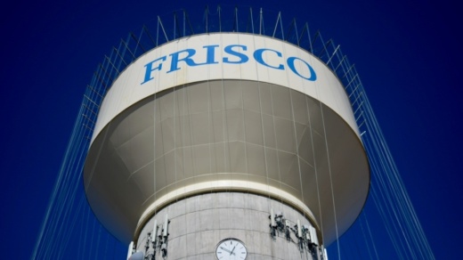 Frisco has begun restoration work on the elevated water storage tank on Eldorado Parkway near Granbury Drive. (Matt Payne/Community Impact Newspaper)