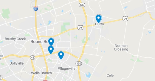 map of recently filed commercial projects in the round rock, pflugerville and hutto areas 