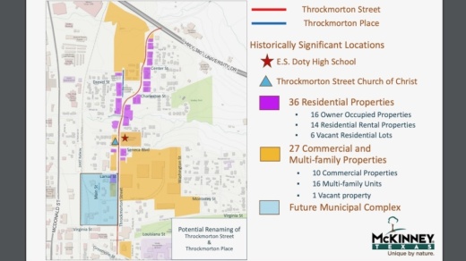 McKinney City Council heard a presentation Dec. 21 that included community feedback on the potential renaming of Throckmorton Street and Throckmorton Place. (Image courtesy city of McKinney)