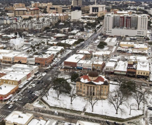 Downtown San Marcos during the winter storm in February. (Warren Brown/Community Impact Newspaper)