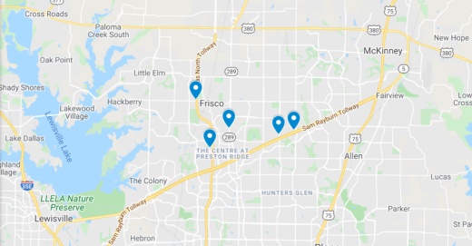 Screenshot of five new commercial projects coming to Frisco
