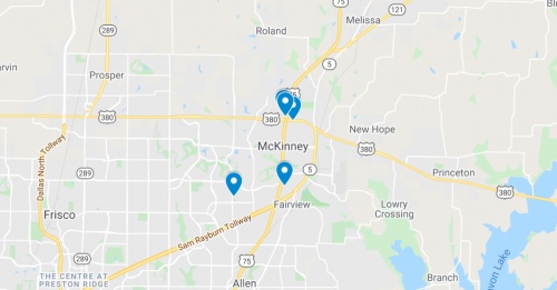 Google Maps screenshot of the five latest commercial projects in McKinney