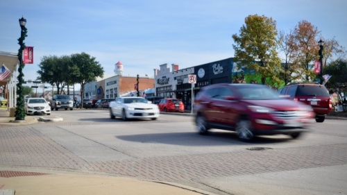 Frisco plans to spend $14 million on upcoming projects related to its Downtown Master Plan. Main Street, as pictured, is planned to have its on-street parking removed in favor of wider sidewalks. (Matt Payne/Community Impact Newspaper)