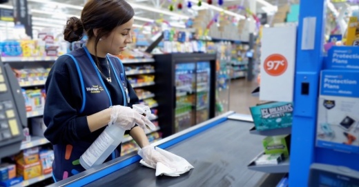 Walmart working cleaning.