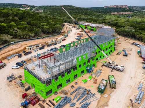 The Reserve at Lake Austin, shown under construction in 2021, is a senior living community that will open in spring 2022. (Courtesy Solera Senior Living)